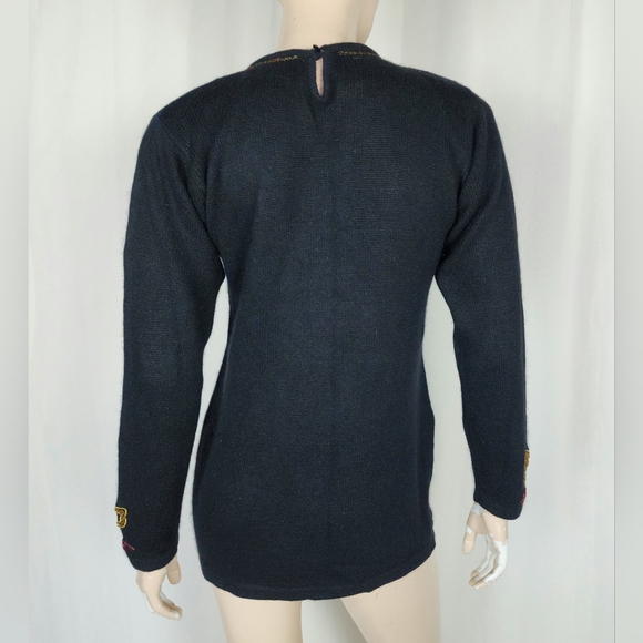 Vtg sequin Christmas ornament novelty sweater black SM silk blend - Picture 8 of 11